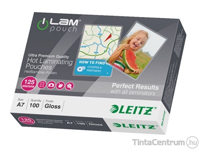 Meleglamináló fólia, A7, 125mn, fényes, LEITZ "iLam" 100db/csomag