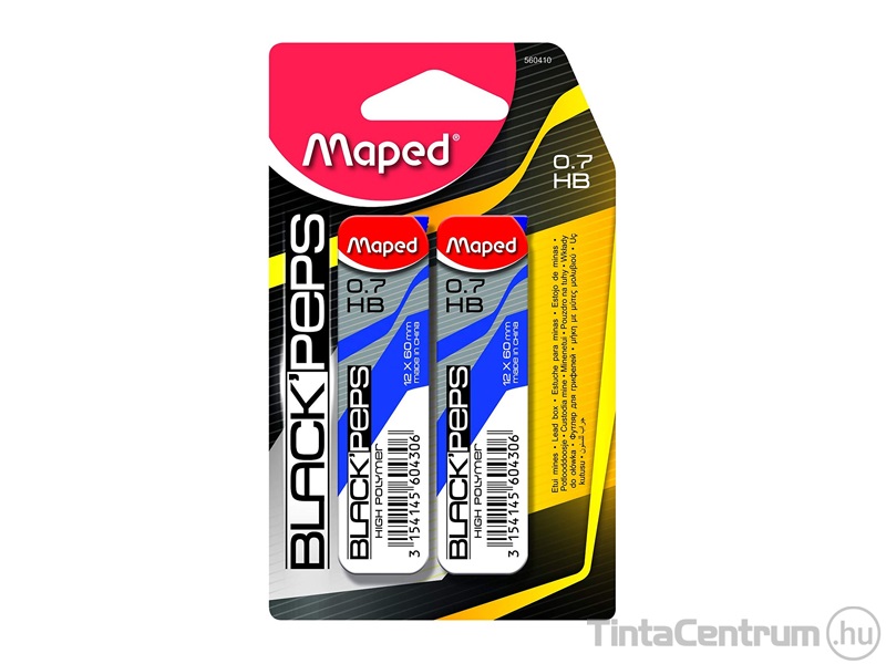 Nyomósiron grafitbél, 0,7mm, HB, 12szál/tubus, MAPED "Black Peps" 2tubus/csomag