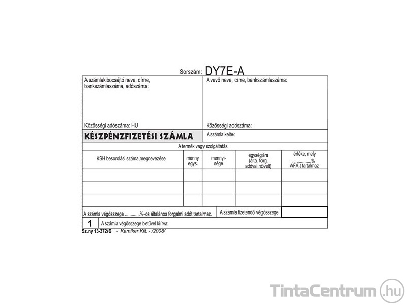 Készpénzfizetési számlatömb*, A6, fekvő, 50x3lap, B.13-372/VK