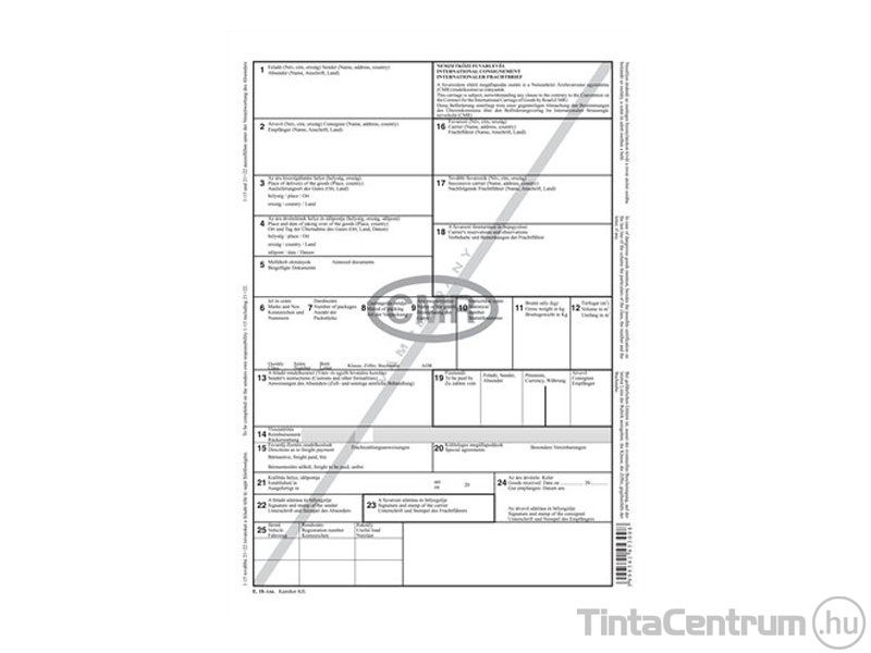 Nemzetközi CMR fuvarlevél, A4, álló, 4 példányos, E.10/4 PÉLD.
