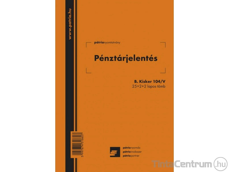 Pénztárjelentés, A5, álló, 25x2+2lap, B.104/V