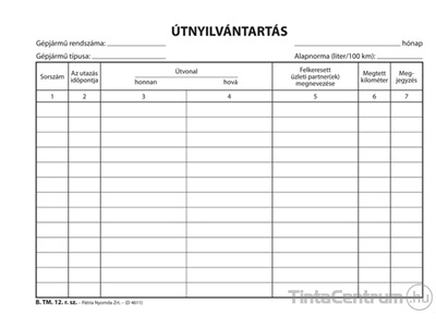 Útnyilvántartó, A5, fekvő, 50lap, B.TM.12