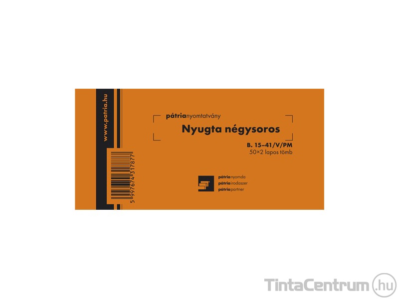 Nyugta négysoros*, 148x70mm, fekvő, 50x2lap, B.15-41/V/PM