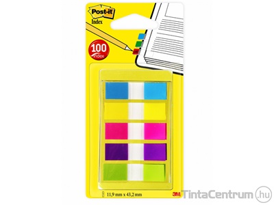 Oldaljelölő címke, műanyag, 5x20lap, 12x43mm, 3M POSTIT, vegyes színek