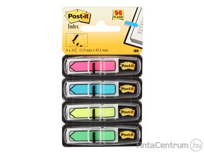Oldaljelölő címke, műanyag, nyíl forma, 4x24lap, 11,9x43,2mm, 3M POSTIT, élénk vegyes színek