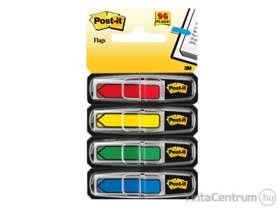 Oldaljelölő címke, műanyag, nyíl forma, 4x24lap, 11,9x43,2mm, 3M POSTIT, vegyes színek