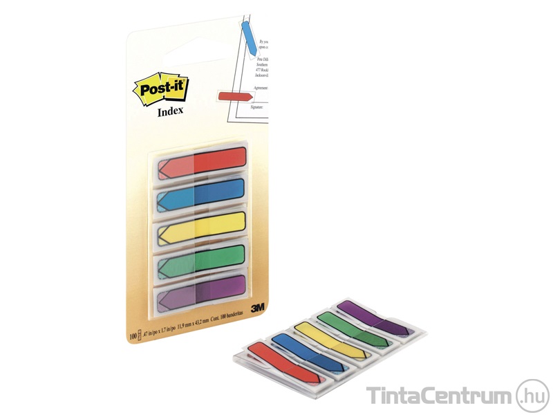 Oldaljelölő címke, műanyag, nyíl forma, 5x20lap, 11,9x43,2mm, 3M POSTIT, vegyes színek