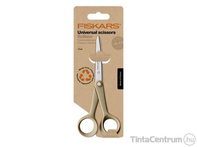 Olló, 17cm, papírvágó, FISKARS "ReNew", natúr