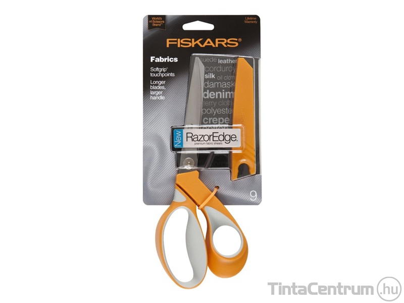 Olló, 23cm, általános, FISKARS "RazorEdge Softgrip", narancssárga