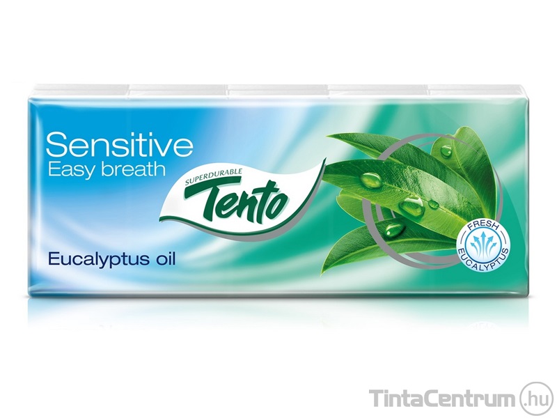 Papír zsebkendő, 3 rétegű, 10x10db, TENTO "Sensitive Easy Breath", eukaliptuszolaj 100db/csomag