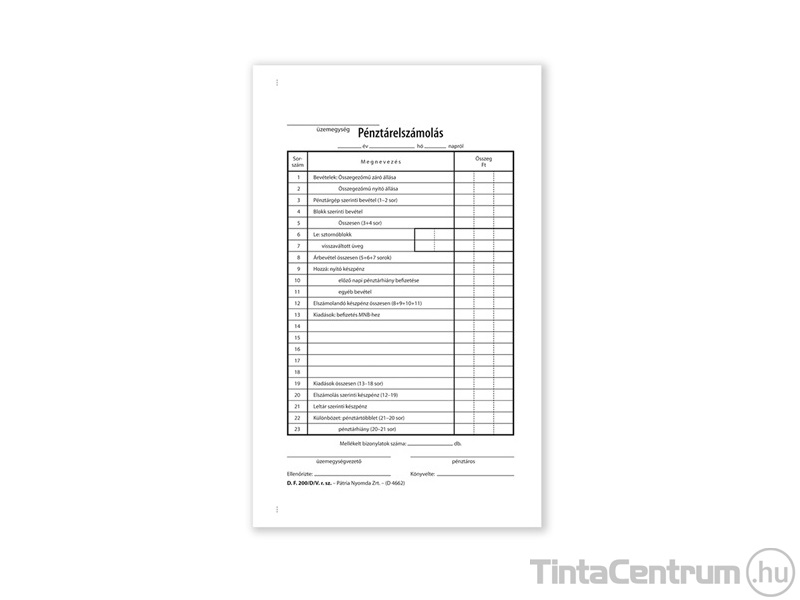 Pénztárelszámolás, A5, álló, 25x2+2lap, D.F.200/D/V