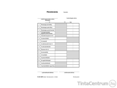 Pénztárzárás, A5, álló, 25x2+2lap, B.22-26/V