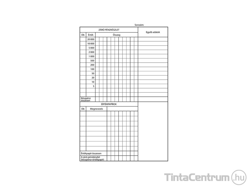 Pénztárzárás, A5, álló, 25x2+2lap, B.22-26/V