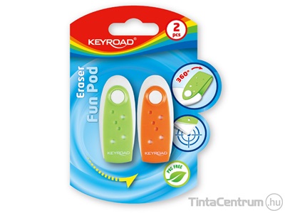 Radír, PVC mentes, KEYROAD "Fun Pod", vegyes színek 2db/csomag