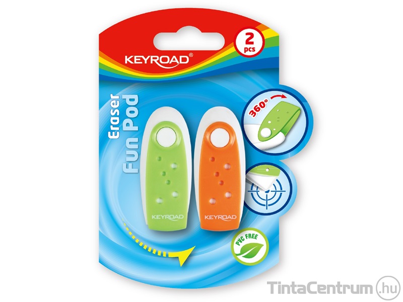 Radír, PVC mentes, KEYROAD "Fun Pod", vegyes színek 2db/csomag