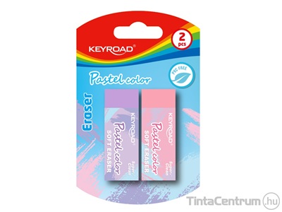 Radír, PVC mentes, KEYROAD "Pastel Color", vegyes színek 2db/csomag