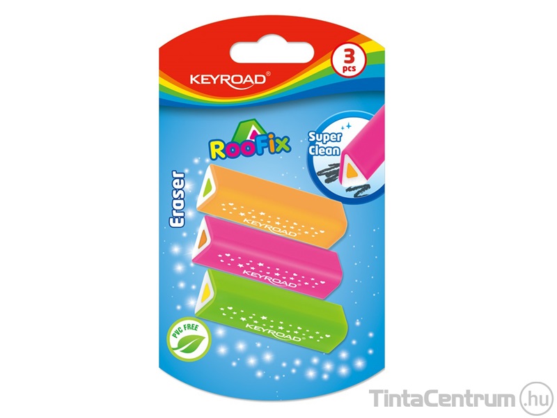 Radír, PVC mentes, KEYROAD "Roo Fix" vegyes színek 3db/csomag