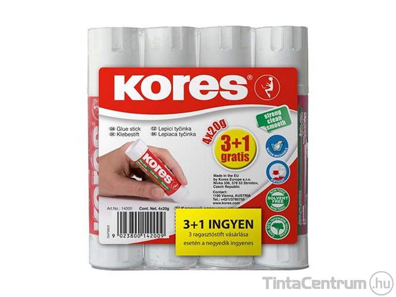 Ragasztóstift, 20g, 3+1db, akiós kiszerelés, KORES