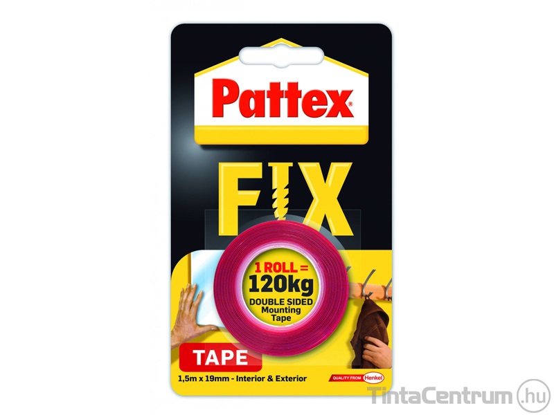 Ragasztószalag, kétoldalas, 19mmx1,5m, HENKEL "Pattex Fix 120kg", piros