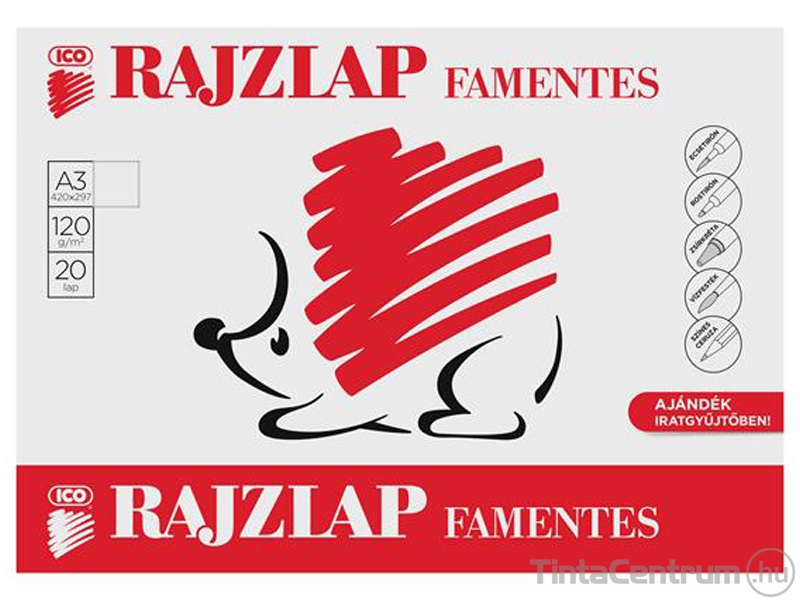 Rajzlap, famentes, A3, 120g, ICO "Süni" 20lap/csomag