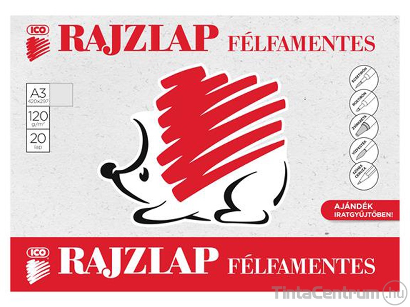 Rajzlap, félfamentes, A3, 120g, ICO "Süni" 20lap/csomag