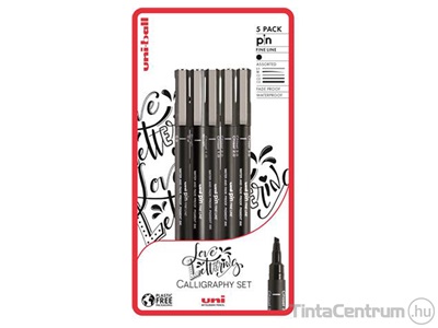 Rajzmarker készlet, UNI PIN "Love Lettering", 5 különböző vonalvastagság, fekete