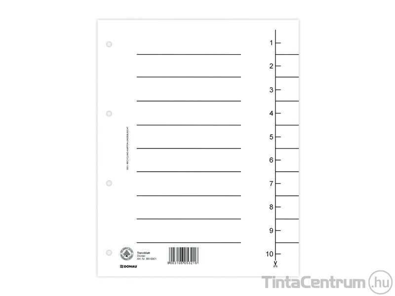 Regiszter, karton, A4, DONAU, fehér 100db/csomag