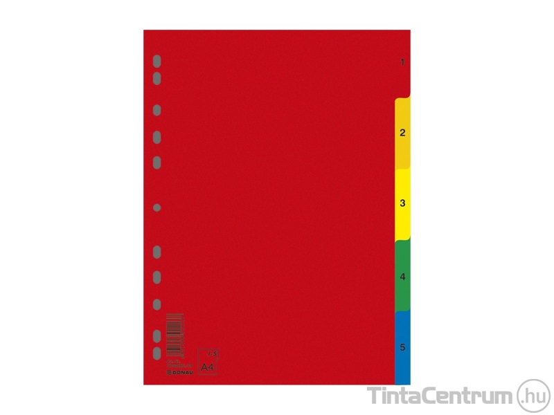 Regiszter, műanyag, A4, 1-5-ig, DONAU, színes