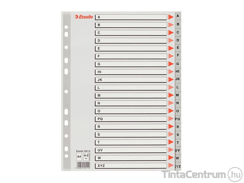Regiszter, műanyag, A4, A-Z-ig, ESSELTE, szürke