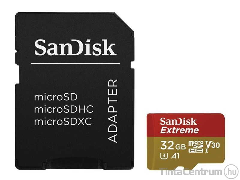 SANDISK "Extreme" microSDHC kártya, 32GB, CL10/U3/A2/V30 + adapter