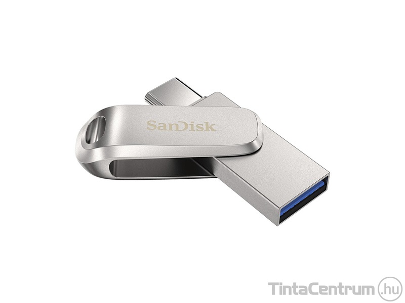 SANDISK pendrive, 256GB, USB 3.1 + USB-C, "Ultra Dual Drive Luxe", ezüst