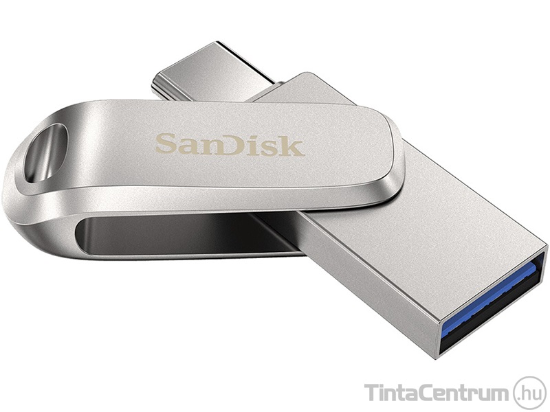 SANDISK pendrive, 512GB, USB 3.1 + USB-C, "Ultra Dual Drive Luxe", ezüst