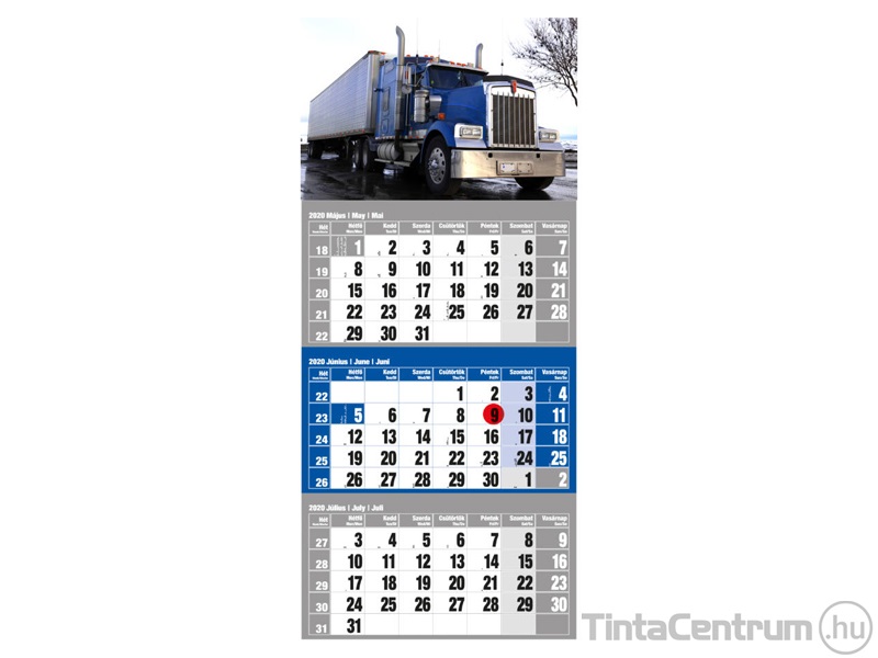 Speditőr naptár, három hónapos, egy tömbös, 300x680mm, REALSYSTEM "Kamion" (2026 évi)