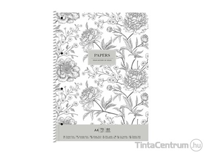 Spirálfüzet, A4+, kockás, 80lap, SHKOLYARYK "Vintage flowers", vegyes minták