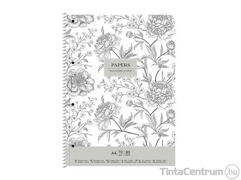 Spirálfüzet, A4+, kockás, 80lap, SHKOLYARYK "Vintage flowers", vegyes minták