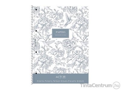 Spirálfüzet, A4+, kockás, 80lap, SHKOLYARYK "Vintage flowers", vegyes minták