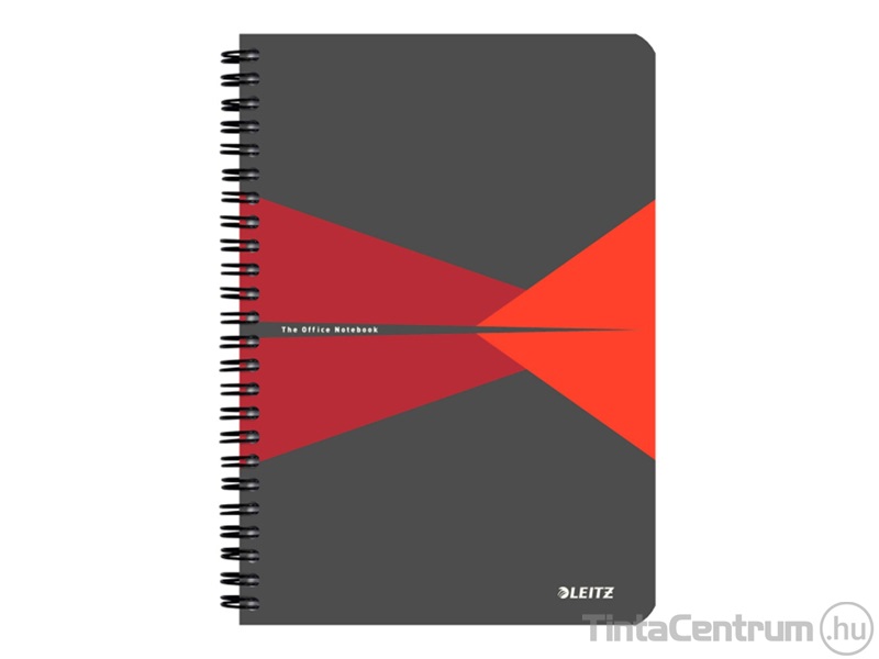 Spirálfüzet, A4, vonalas, 90lap, LEITZ "Office", szürke-piros