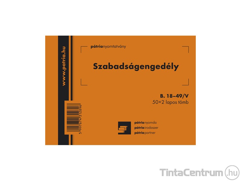 Szabadságengedély, A6, fekvő, 50x2lap, B.18-49/V