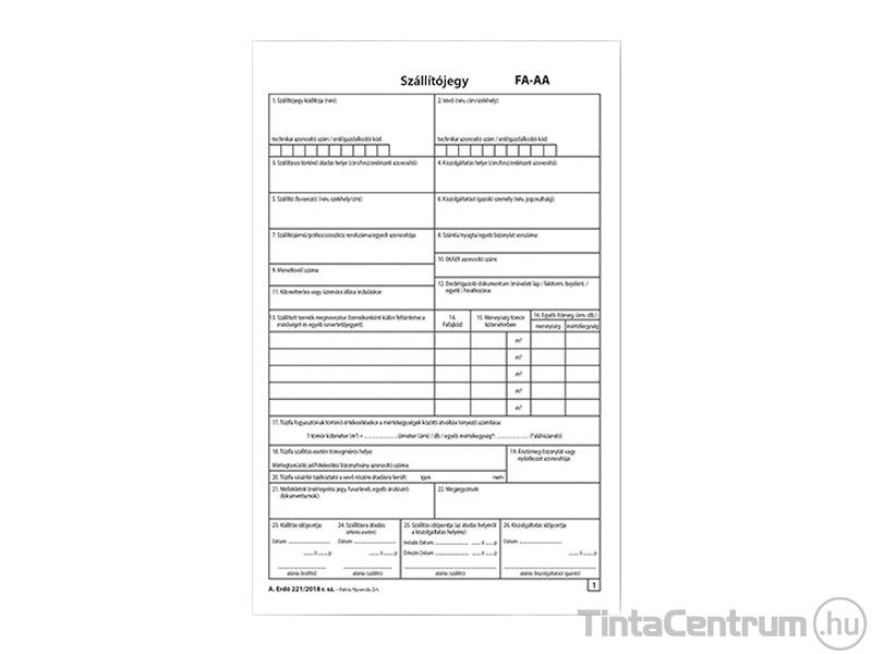 Szállítójegy tömb, B5, álló, 25x4lap, A.ERDO.221/2018