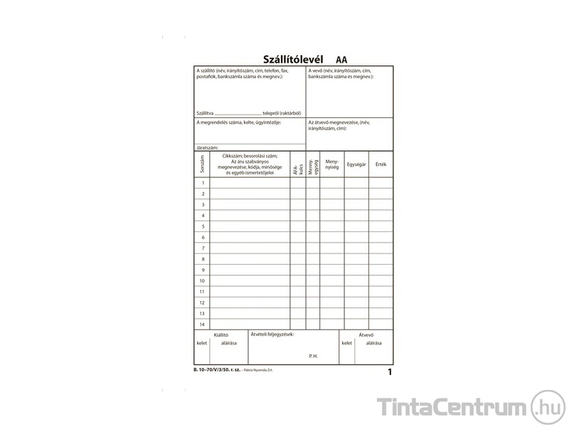 Szállítólevél, A5, álló, 50x3lap, B.10-70/V/3/50
