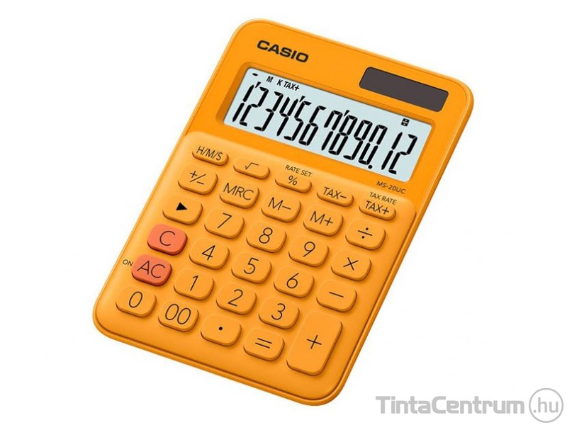 Számológép, asztali, 12 számjegy, CASIO "MS 20 UC", narancssárga