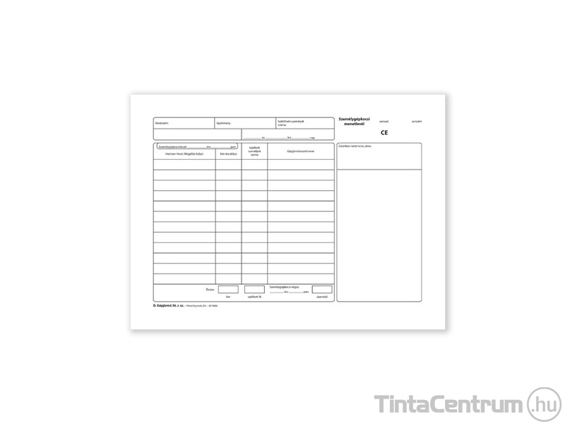 Személygépkocsi menetlevél, A4, fekvő, 100lap, D.GEPJ.36