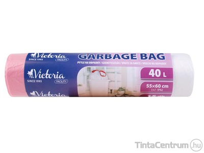 Szemeteszsák, zárószalagos, 40l, VICTORIA FACILITY 15db/tekercs