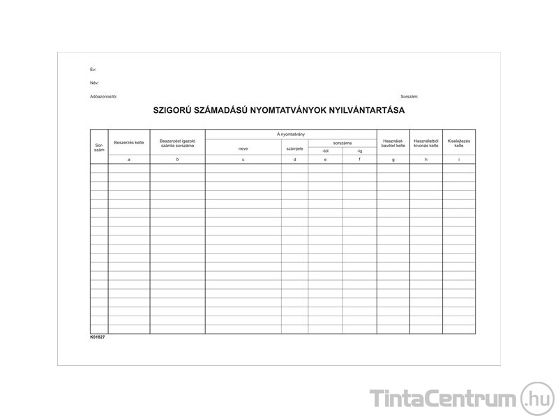 Szigorú számadású nyomtatványok nyilvántartása, A4, fekvő, 25lap, KO1827 10tömb/csomag