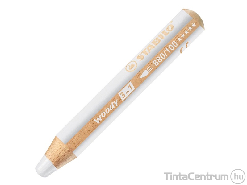 Színes ceruza, vastag, STABILO "Woody 3 in 1", fehér