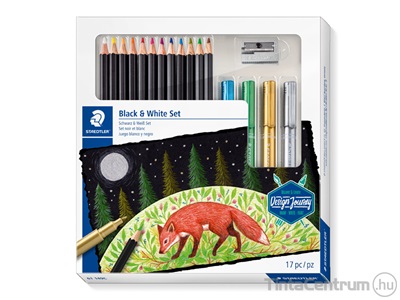 Színes ceruza készlet, dekormarkerrel, STAEDTLER "Design Journey Black&White", 12 különböző szín +hegyező