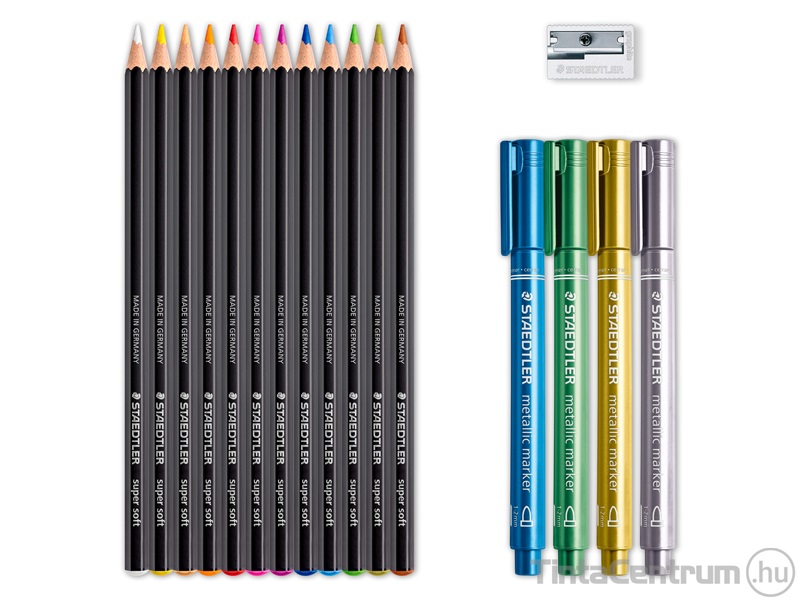 Színes ceruza készlet, dekormarkerrel, STAEDTLER "Design Journey Black&White", 12 különböző szín +hegyező