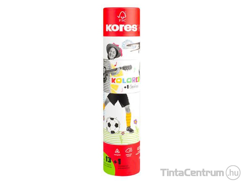 Színes ceruza készlet, háromszögletű, 1 grafittal, 1 hegyezővel, KORES "KOLORES Twist & Turn", 12 különböző szín