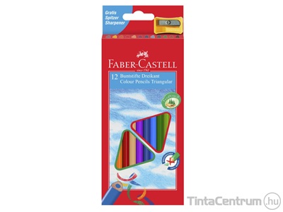 Színes ceruza készlet, háromszögletű, FABER-CASTELL, 12 különböző szín + ajándék hegyező