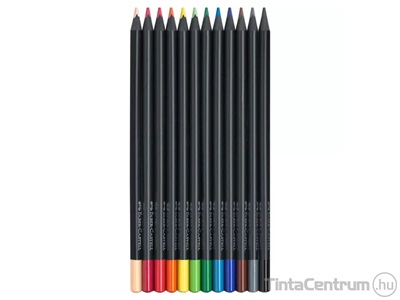 Színes ceruza készlet, háromszögletű, FABER-CASTELL "Black Edition", 12 különböző szín